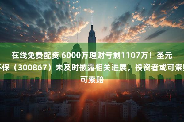 在线免费配资 6000万理财亏剩1107万！圣元环保（300867）未及时披露相关进展，投资者或可索赔